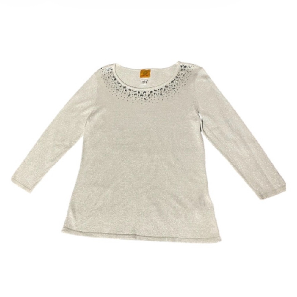 Ruby Rd Lightweight White Sweater With Silver Thr… - image 4